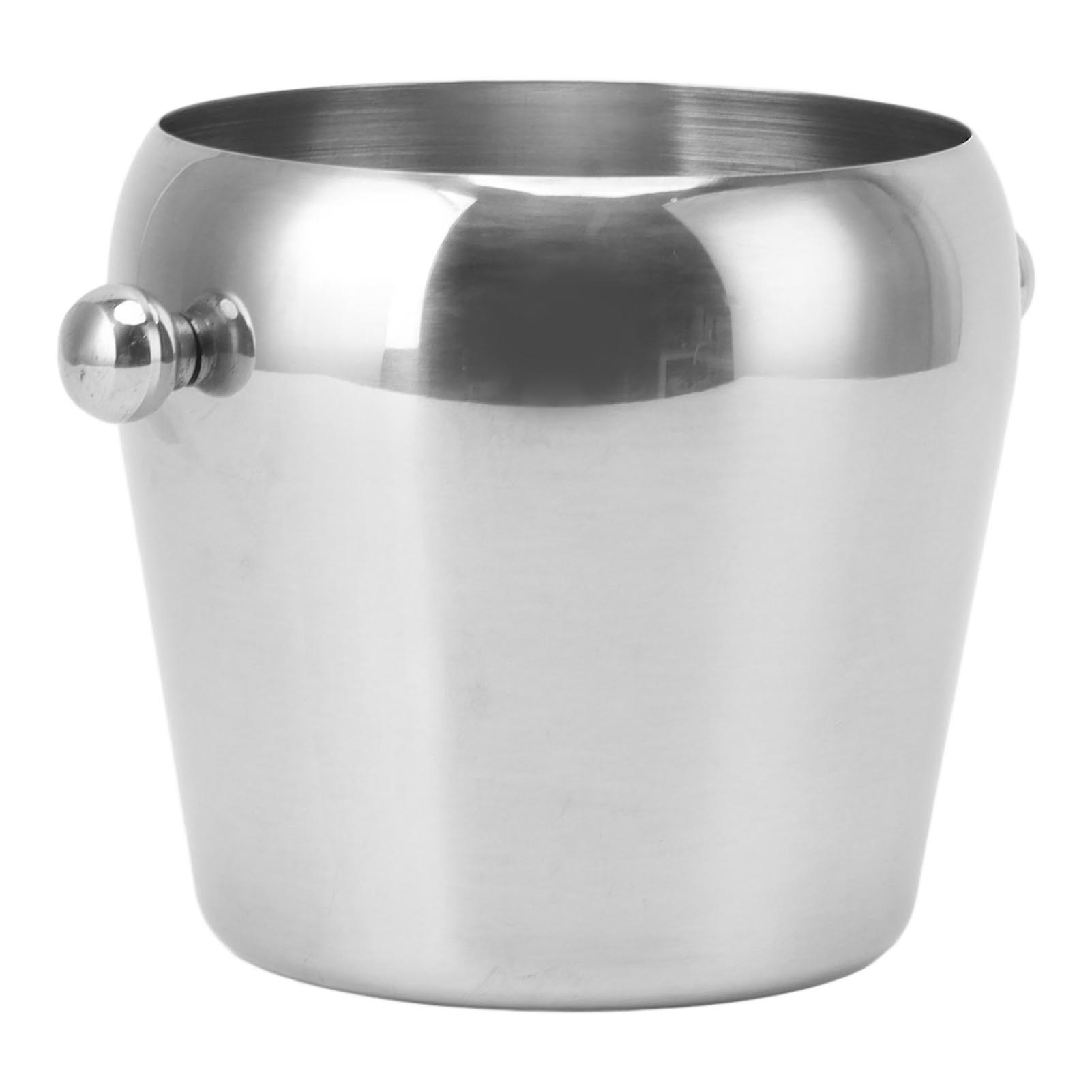 Stainless Steel Ice Bucket Champagne Ice Bucket Wine Chiller Bucket Beverage Tub with Smooth Handle for Home Bars Parties(银色 光身款 小号 1L)