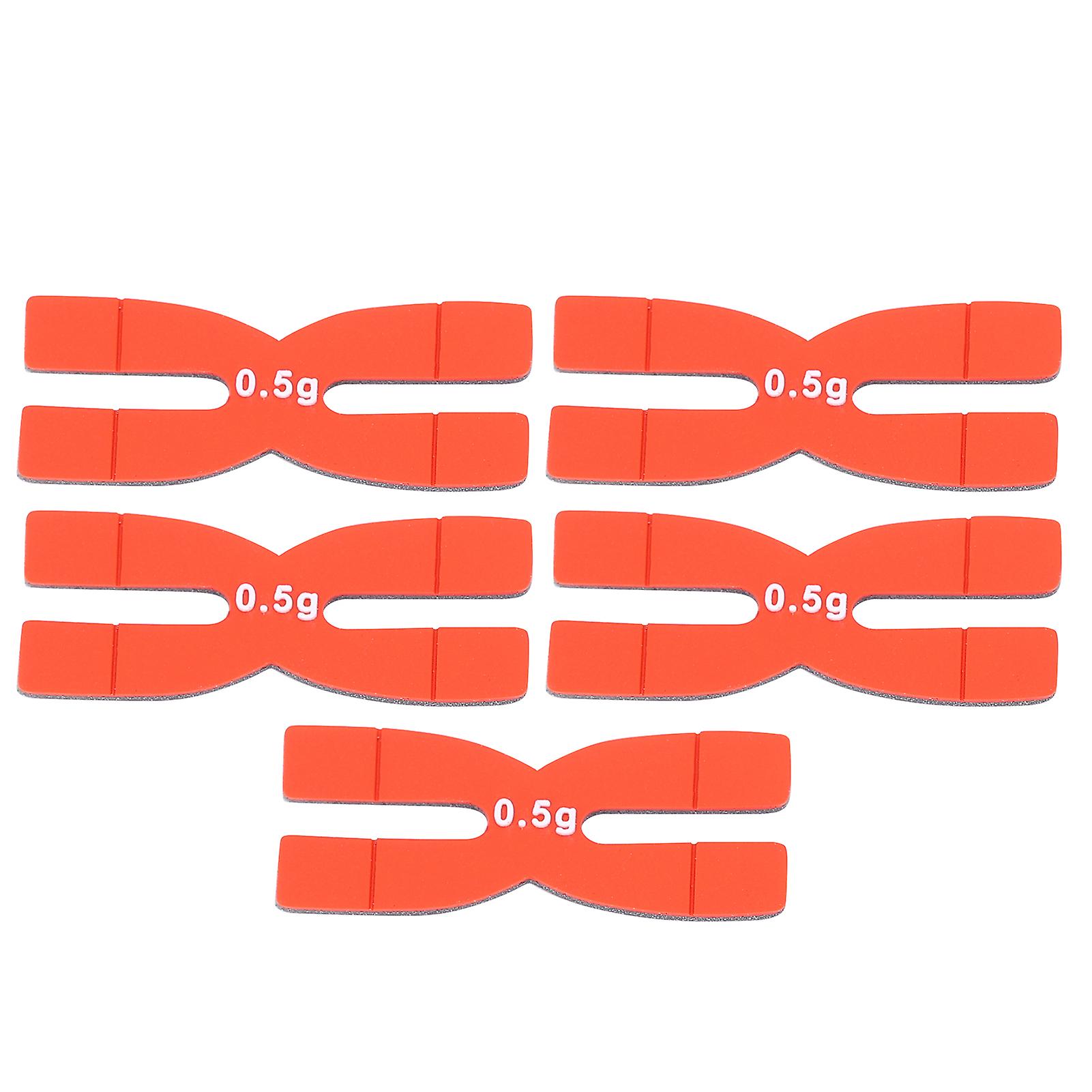 POWERTI 5 Pack Silicone Weighted Bands for Tennis and Badminton Rackets, 0.5g, Red