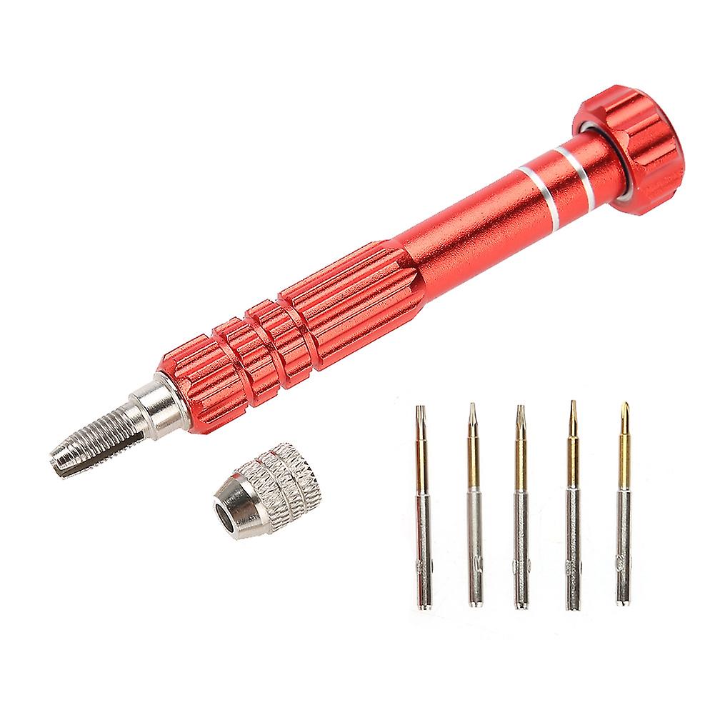 Red Screwdriver Handle with 5 Precision Bits - Phone, Glasses, Watch Repair Kit