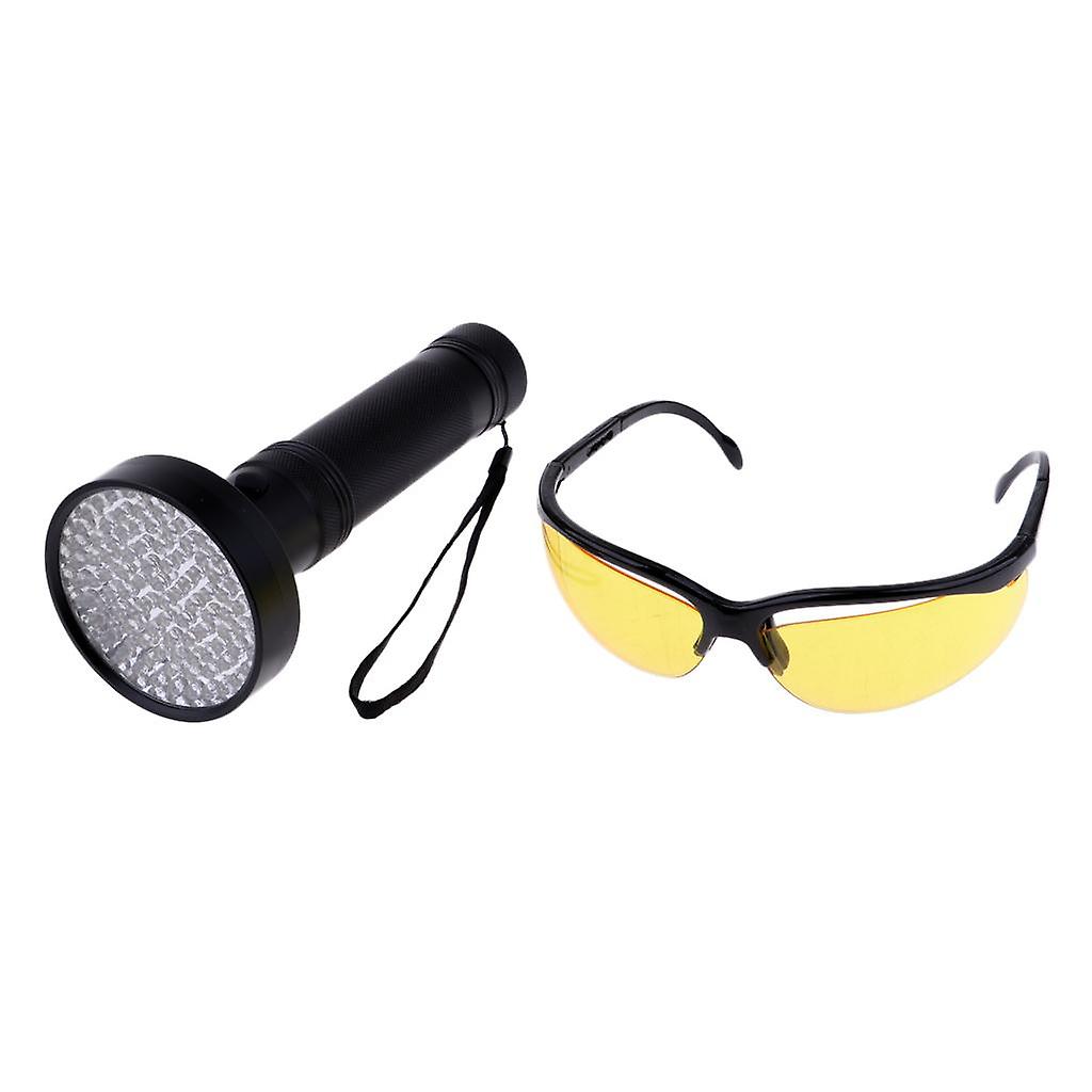100 LED UV Blacklight Flashlight 395nm Ultraviolet Light Lamp with Goggle