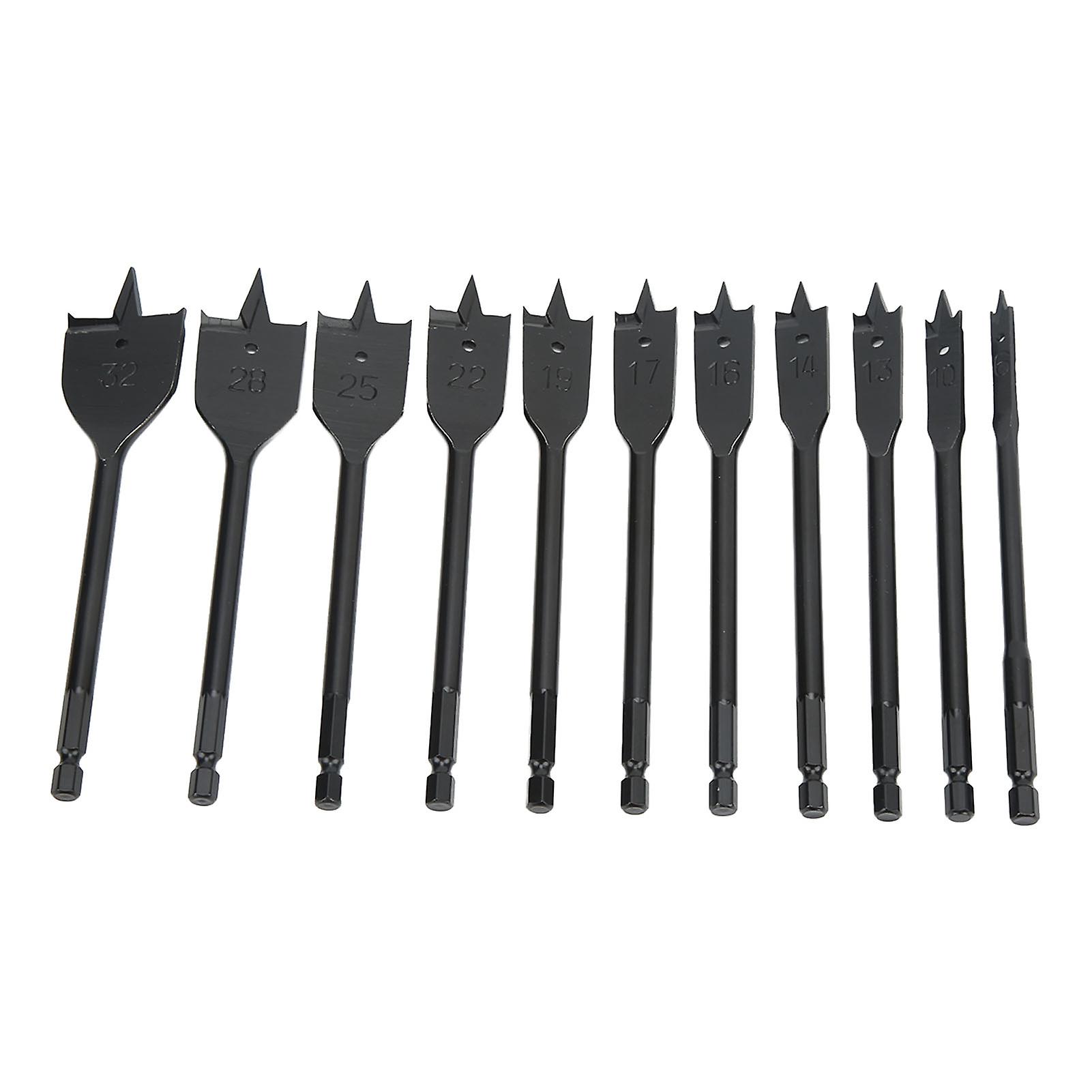11Pcs Hex Shank Flat Drill Bits Hard Professional Black Spade Drill Head for Wood Working
