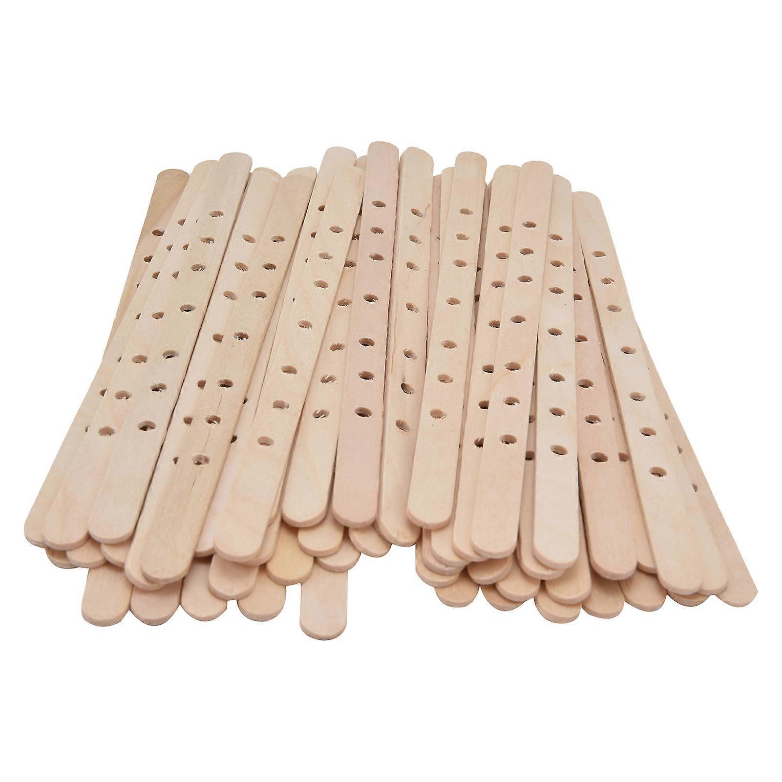Lot de 50 porte-mèches en bois de bouleau, faciles à utiliser et réutilisables, pour la fabrication de bougies, 180 x 10 mm, 7 trous