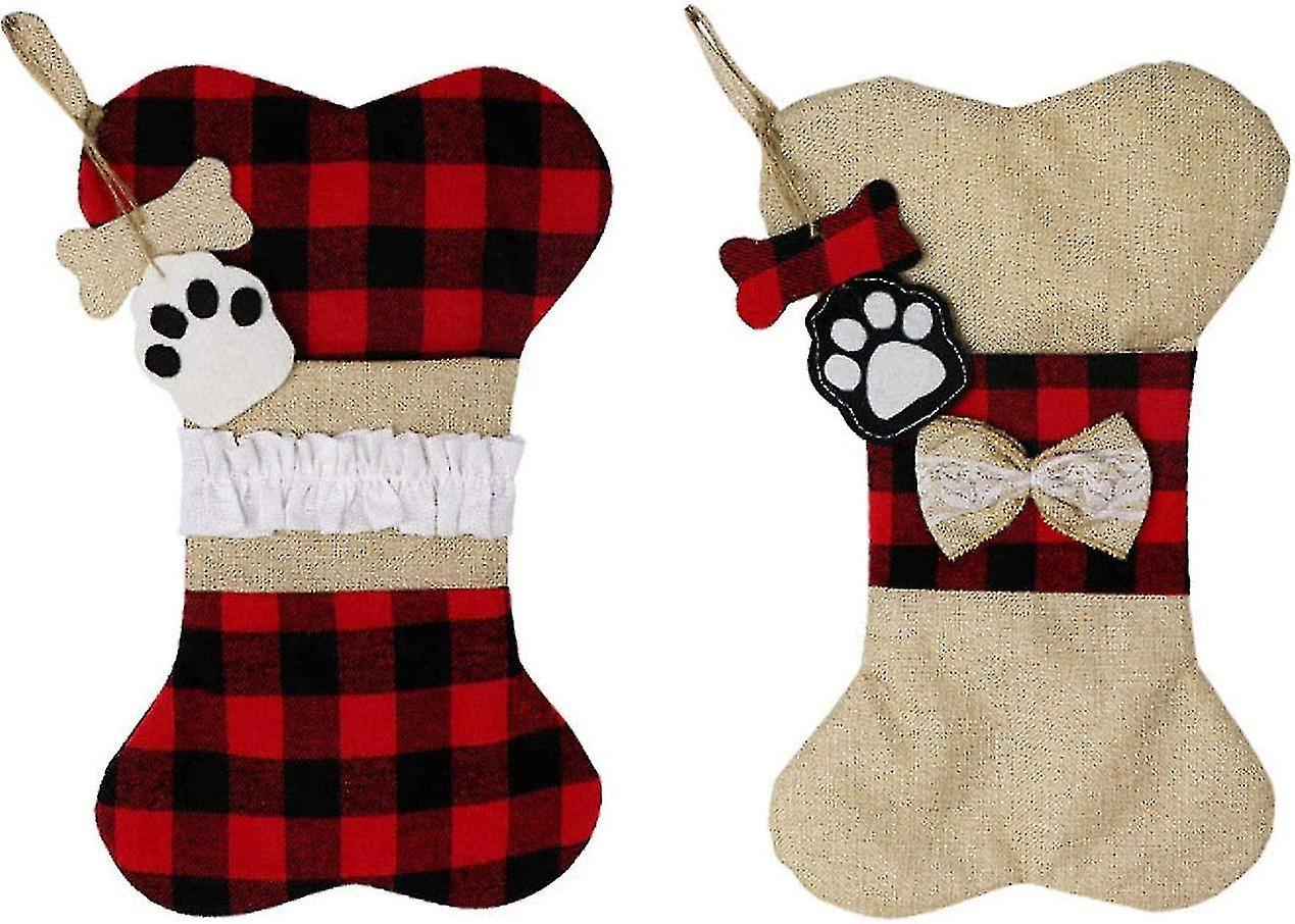 Bone-shaped Christmas Stocking Stuffing Christmas Stockings (red + Brown)