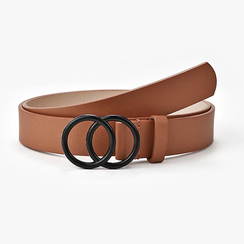 女性ベルトファッションダブルサークルブラックボタンカジュアルデコレーションジーンズベルト女性無地薄型ベルト