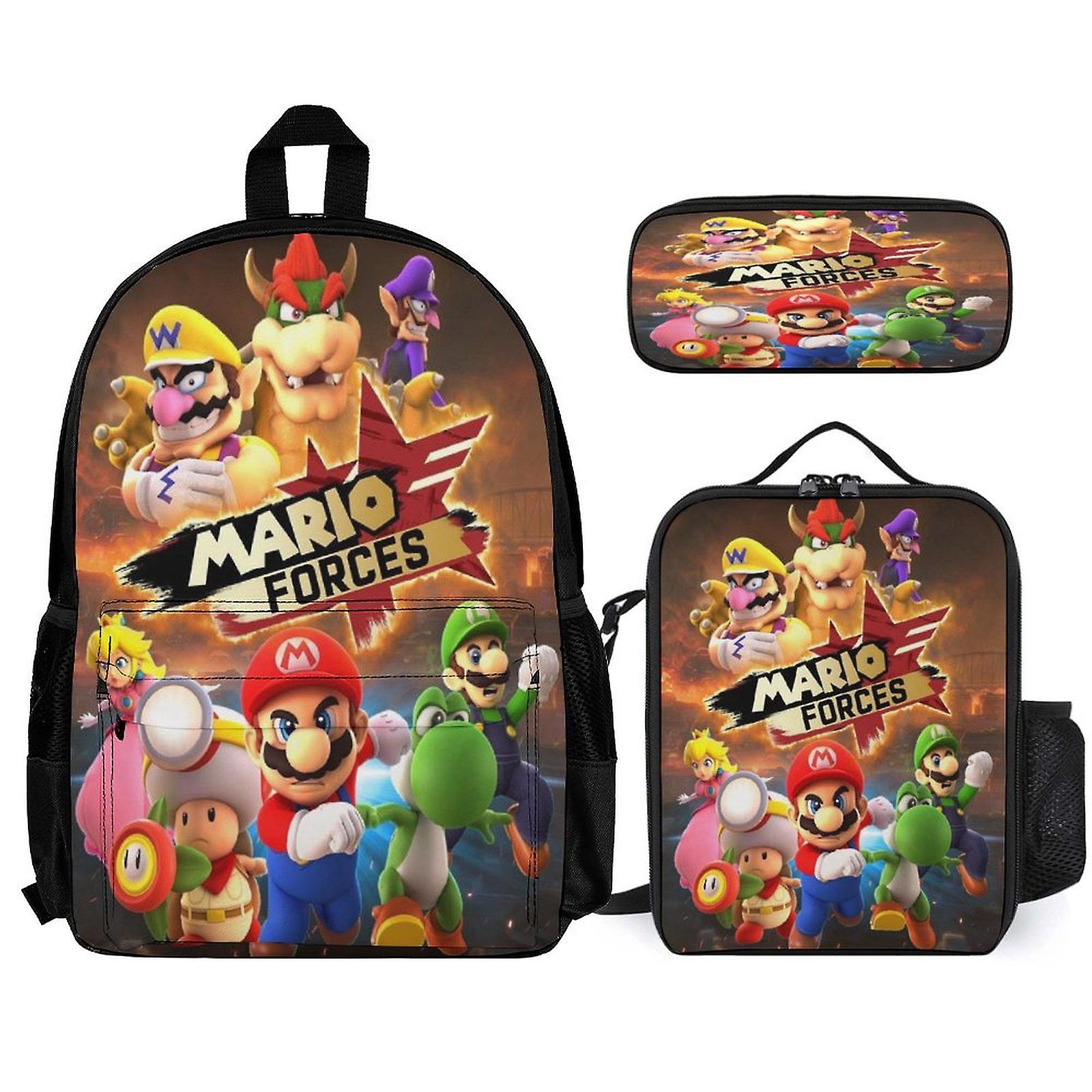 Super Mario Backpack 3 Piece Set Laptop Backpack with Pencil Case Lunch Bag Combination