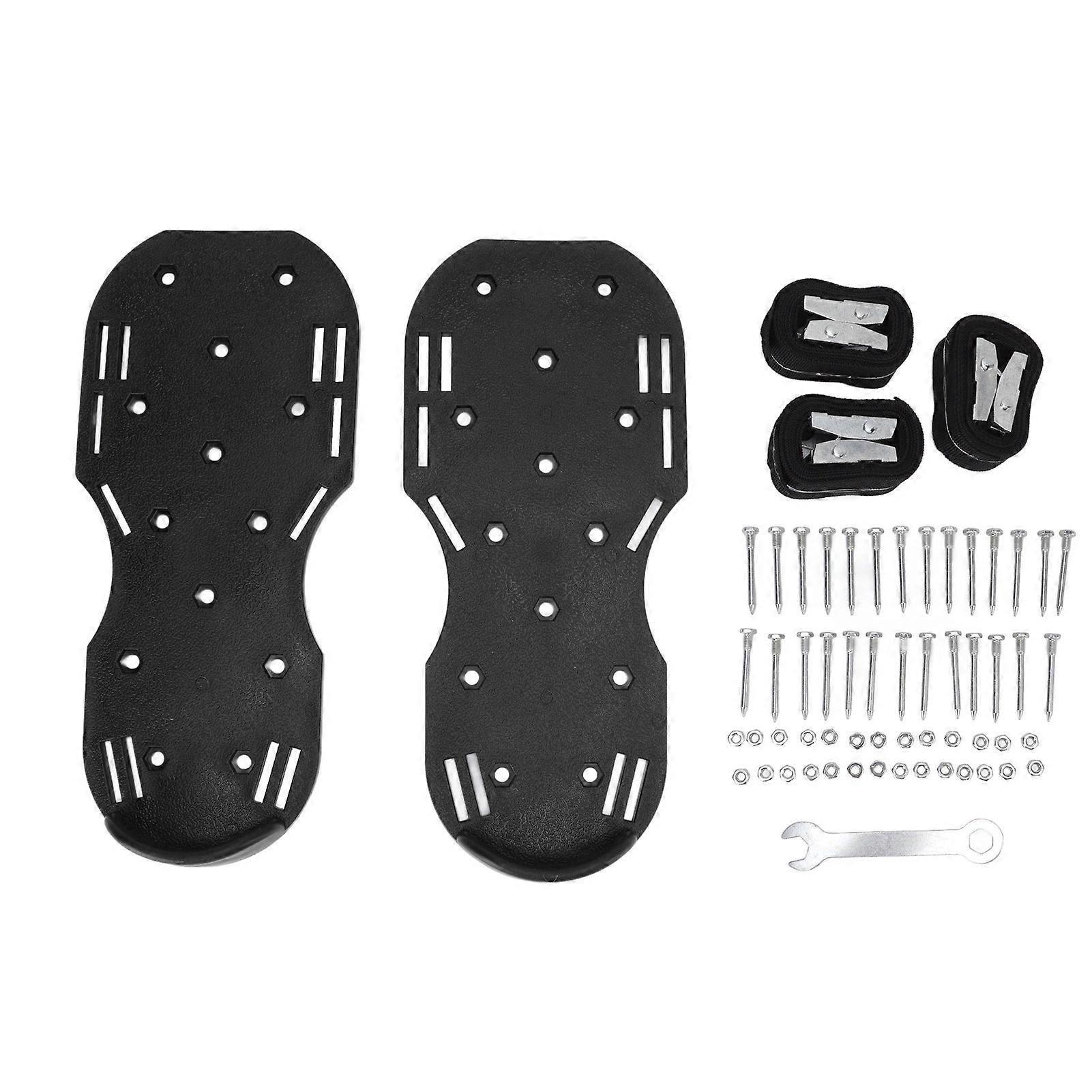 Manual Lawn Scarifier Shoes Walking Lawn Aerator Grass Spike Shoes with Metal Buckle Strap for Gardening Black NO.2082