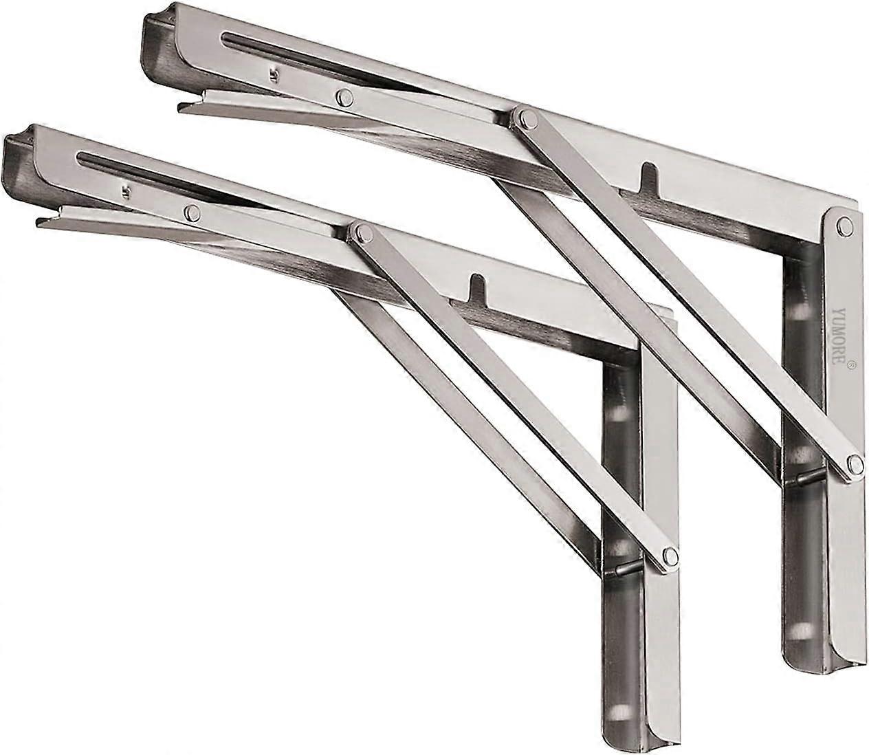Shelf Brackets 12", Max Load: 330lb Heavy Duty Stainless Steel Collapsible Shelf Bracket for Table Work Bench, Space Saving DIY Bracket, Pack of