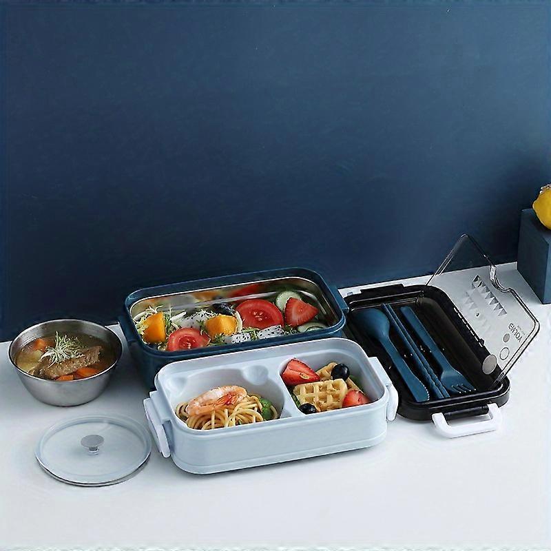 Insulated Stainless Steel Lunch Box - Large-Capacity, Dual-Layer with Cutlery Set - Ideal for School, Work, and Meal Prep