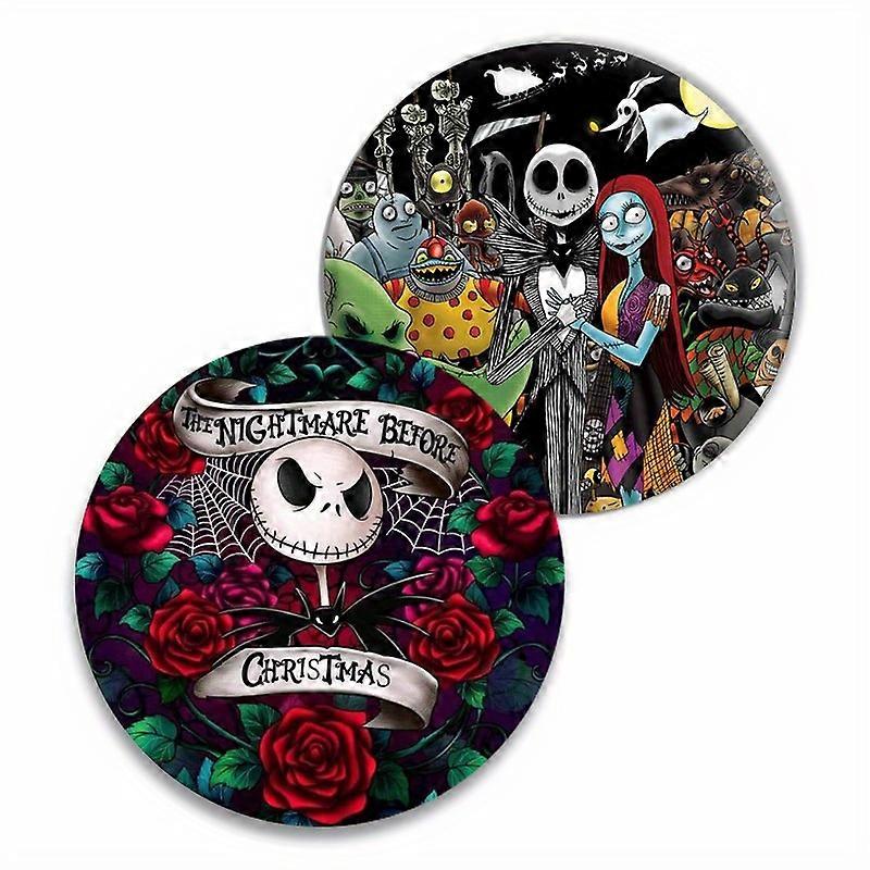 2pcs Disney Jack & Sally Horror Car Coaster Set - 耐久性に優れた滑り止めアクリル、プレミアム断熱材、ユニセックス用のスタイリッシュな車内アクセサリー -