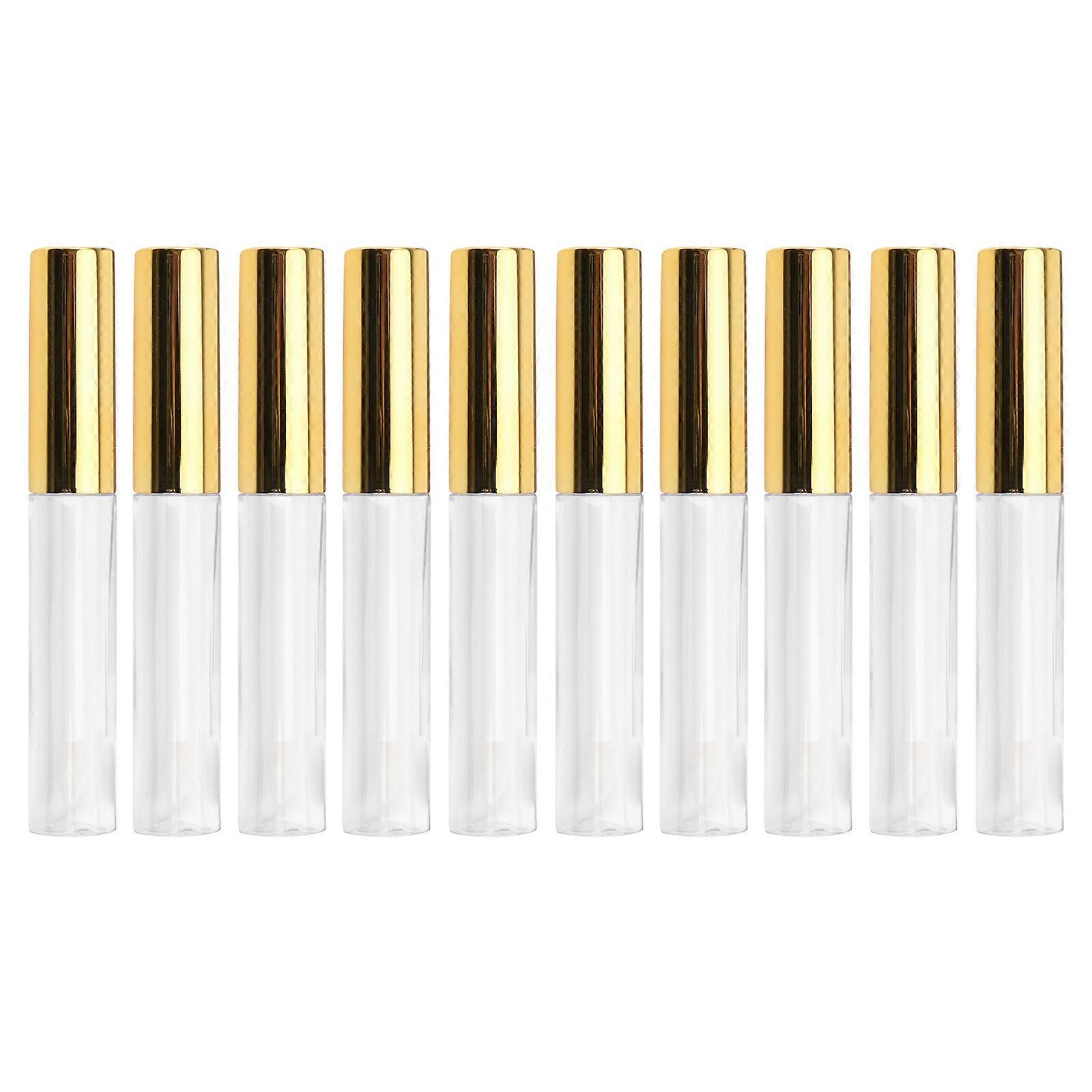 10 Stück 10 ml Labial Glair Rundrohre Leere Lipgloss-Röhrchen Kunststoff-Körperlippenflasche für Frauen (Golden)