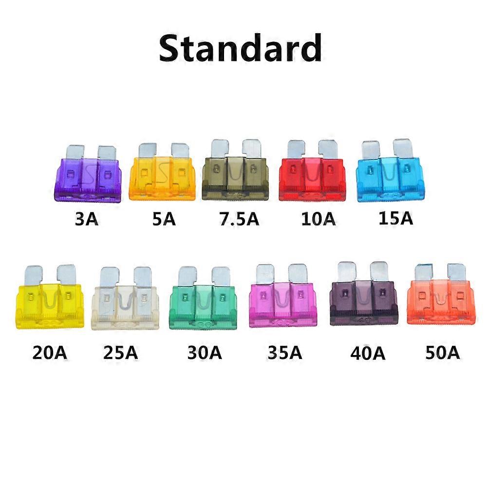 50pcs/lot Medium Size STANDARD Car Auto Blade Fuse 3A 5A 7.5A 10A 15A 20A 25A 30A 35A 40A 50A