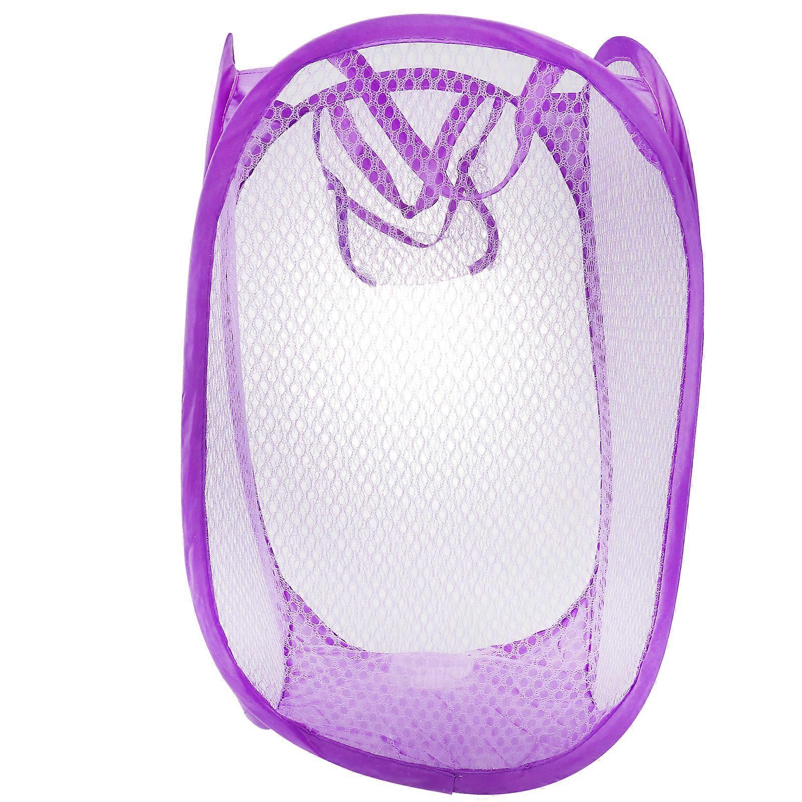Foldable Up Easy Open Mesh Laundry Clothes Hamper Basket for College Dorm (Purple)