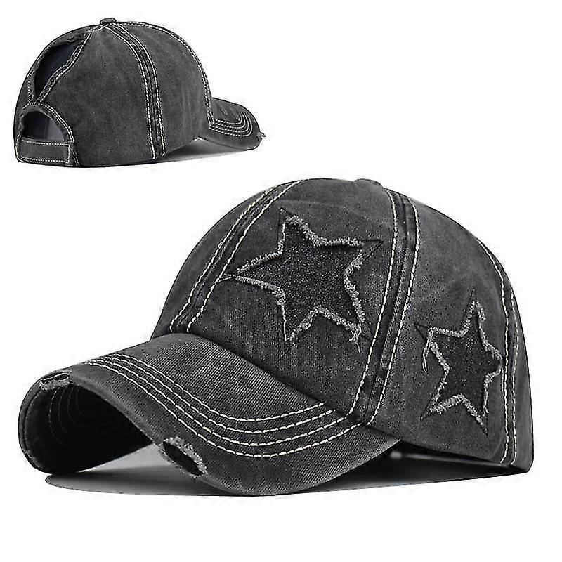 Pure Cotton Washed Ponytail Hole Pentagram Baseball Cap Ponytail Cap