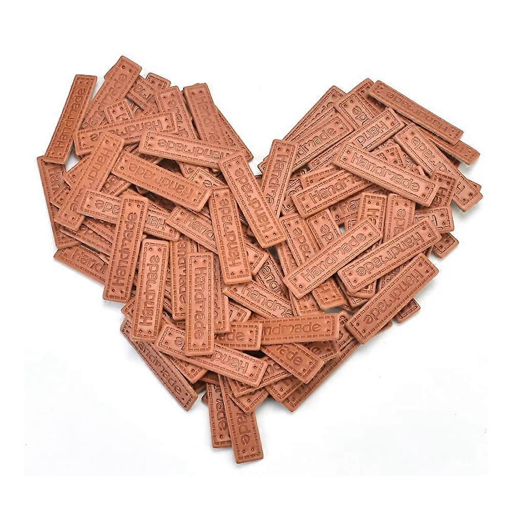 100Pcs PU Leather Handmade Labels Tags Embossed Labels Textile Leather Labels for Garment DIY Craft