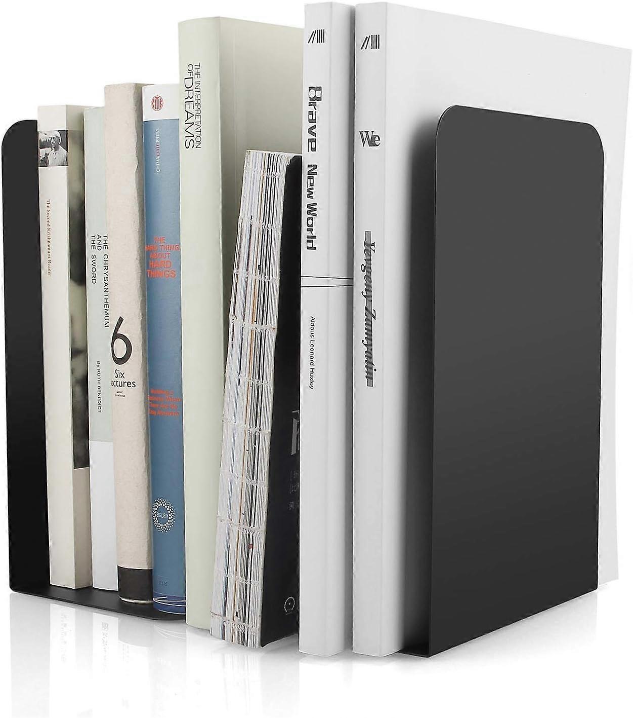 2個の金属製ブックエンド、L字型ブックエンド8 x 4 x 5.4インチ、学校図書館ホームオフィスシェルフ装飾用ヘビーデューティ滑り止め金属製ブックエンド-ブラック