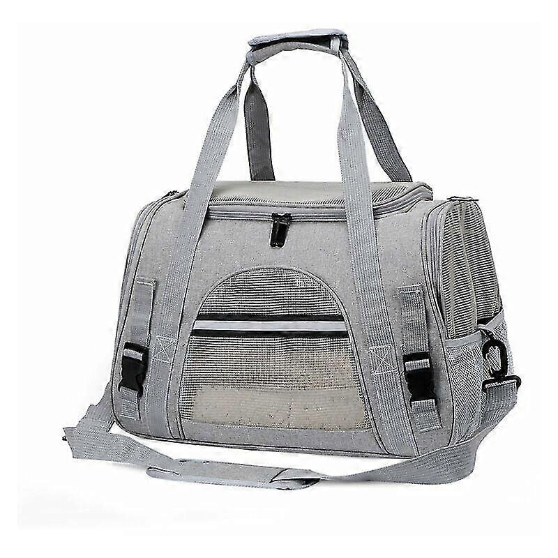 القط الناقل ، قفص الكلب تنفس قابل للطي مع الأشرطة القابلة للتعديل الكلب الناقل حقيبة للقطط جرو الأرنب ، رمادي