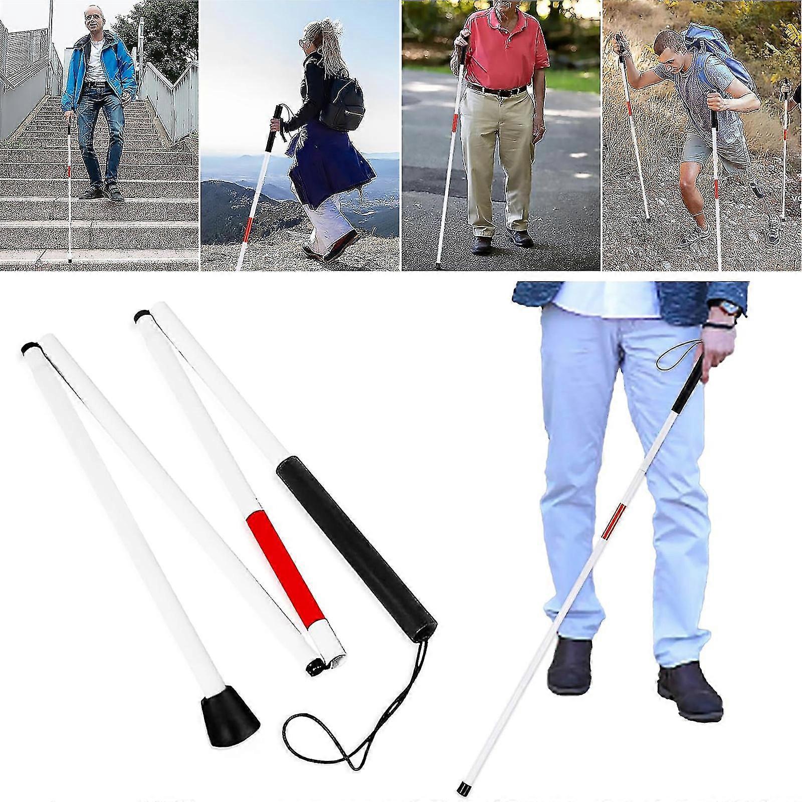 Folding Blind Cane Walking Stick With Red Reflective Tape, For The Blind And Visually Impaired People, Collapsible Non-slip Aluminum Cane