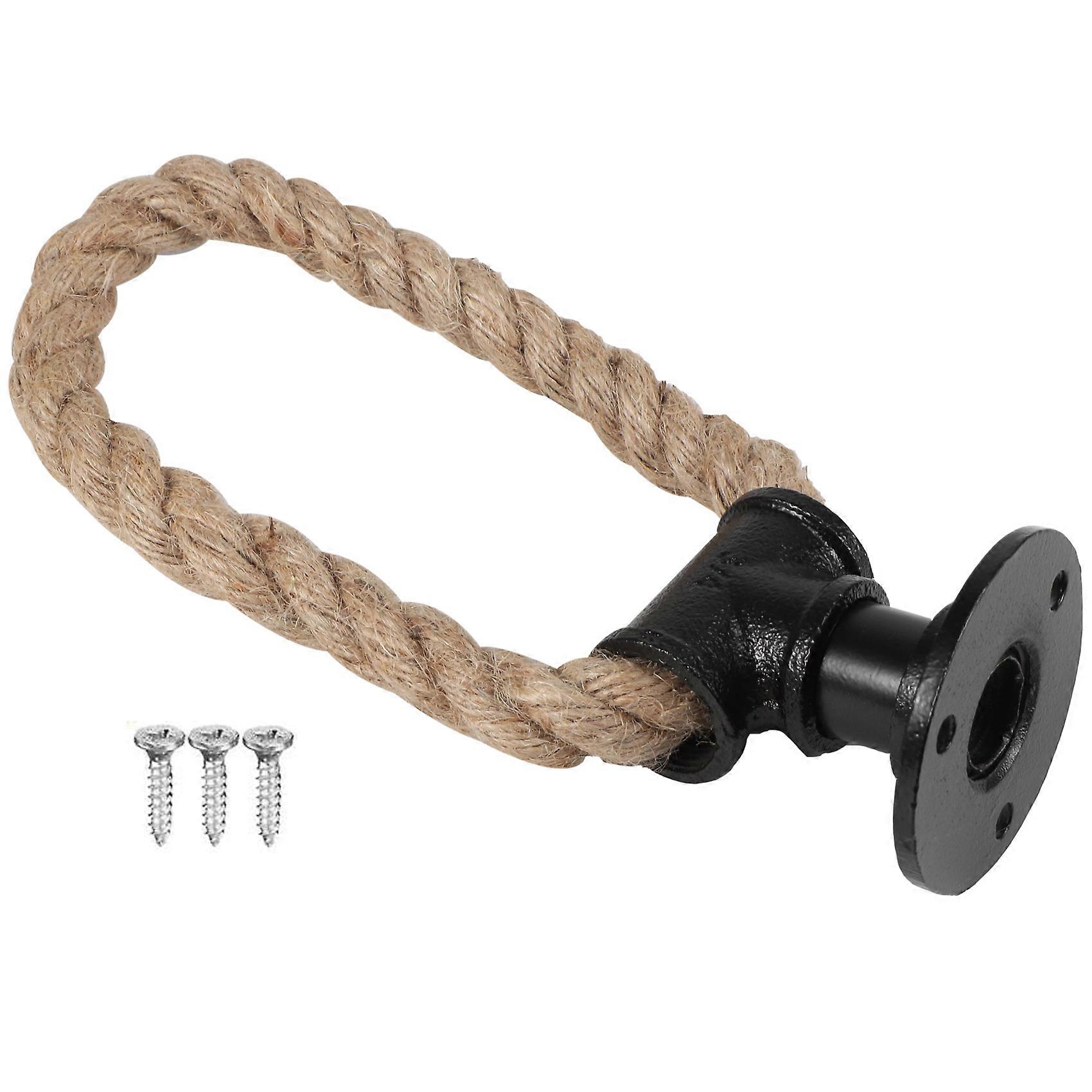 Vintage Towel Rack Ring Industrial Style Wall Mount Towel Holder Iron Pipe Hemp Rope Bathroom Toile