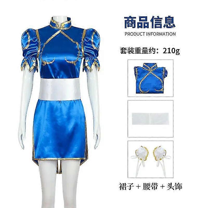thumbnail image 2 of Women’s Dark Blue Cheongsam Cosplay Dress – Game Fighter Costume – Adult Halloween Or Show Party Outfit 2 of 4