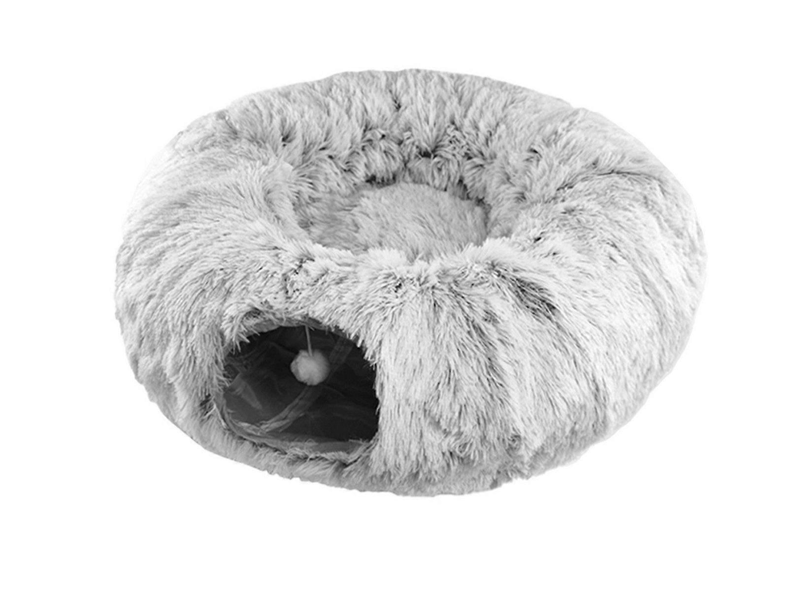 Winter Plush Cat Bed Cat Nest with Tunnel - Grey