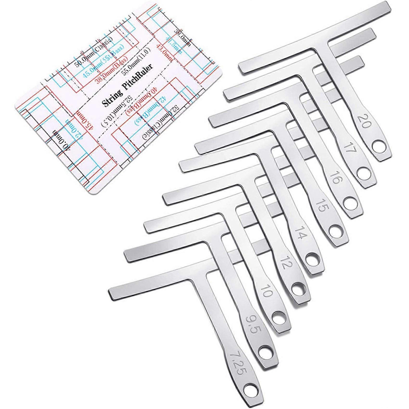 10-Piece Set Guitar Measuring Tool Include 9 T-Shaped Arc Ruler 1 Guitar String Height Ruler for Gu