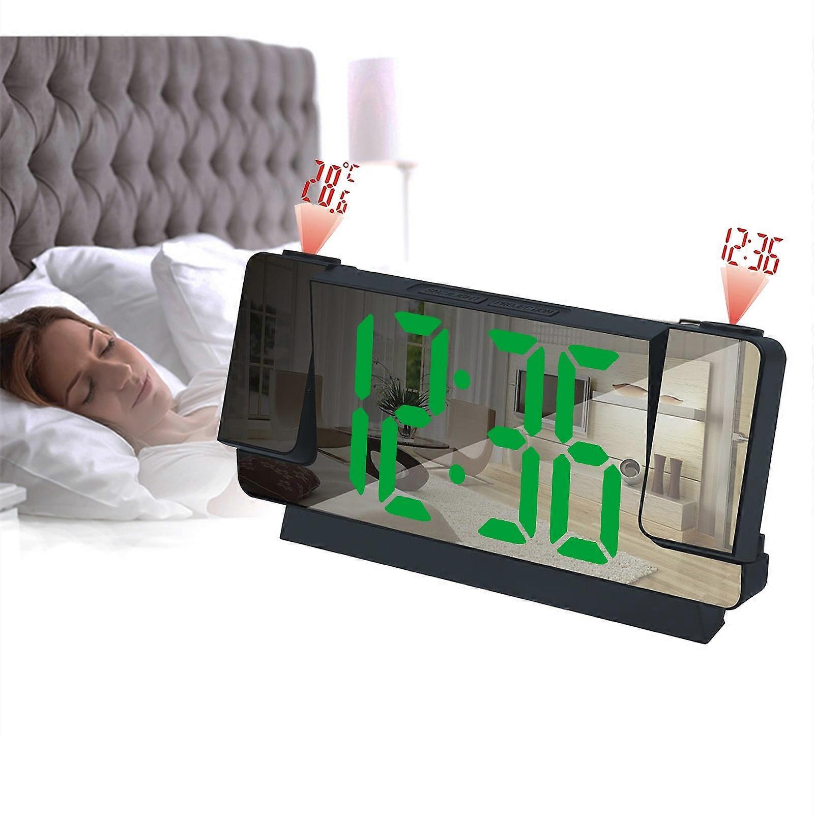 Projection Alarm Clock New Mirror Large Screen Display Silent Sleep Electronic Clock Multifunctional Intelligent Digital Nightlight Desk Clock FLYE222