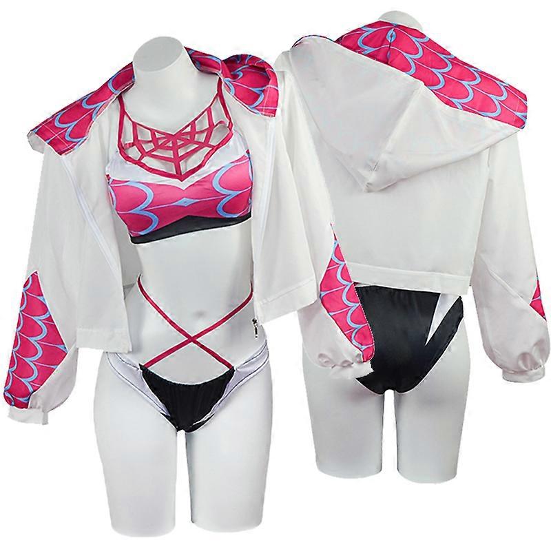 Halloween Superhero Gwen Stacy Cosplay Swimsuit Adult Sexy Women Girls Top Bra Underwear Coat Suit Bikini Party Swimwear Costume Halloween