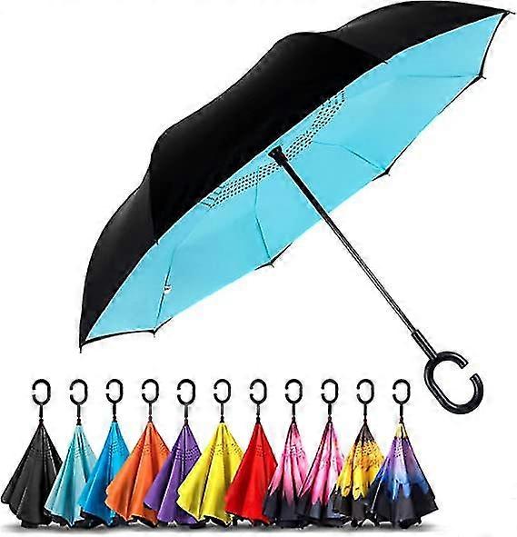 Umbrella - Large, Inverted Umbrellas For Rain W/c-shaped Non-rust Handle For Men & Women, Windproof & Water Resistant