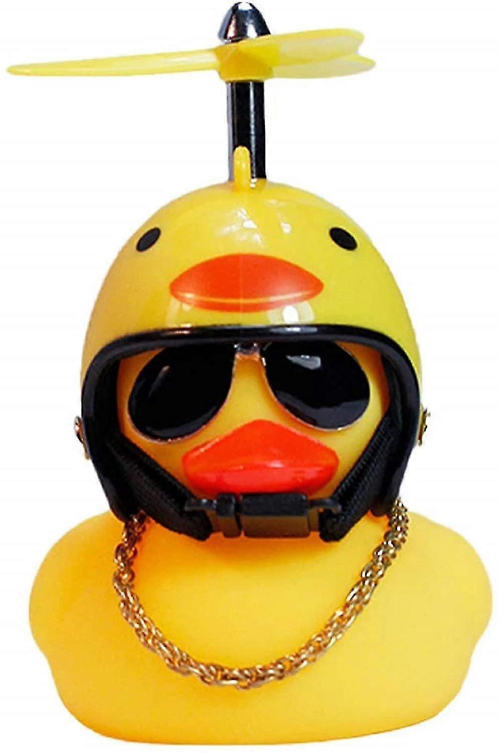 Canard en caoutchouc, mignon, canard jaune brise-vent avec casque à hélice