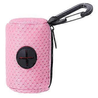 Dog Poop Bag Holder Mesh Fabric Attachment Doggy Bag Holder with Zipper Pet Waste Bag Dispenser Hangable Dog Poop Holder, Pink