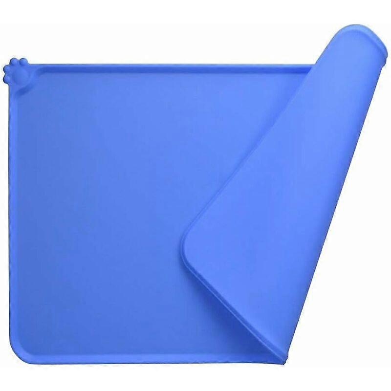 Tapis Gamelle Chien, Tapis dAlimentation pour Chat en Silicone aux Normes FDA, Impermable et Antidrapant, Bleu, 47 X 30 cm