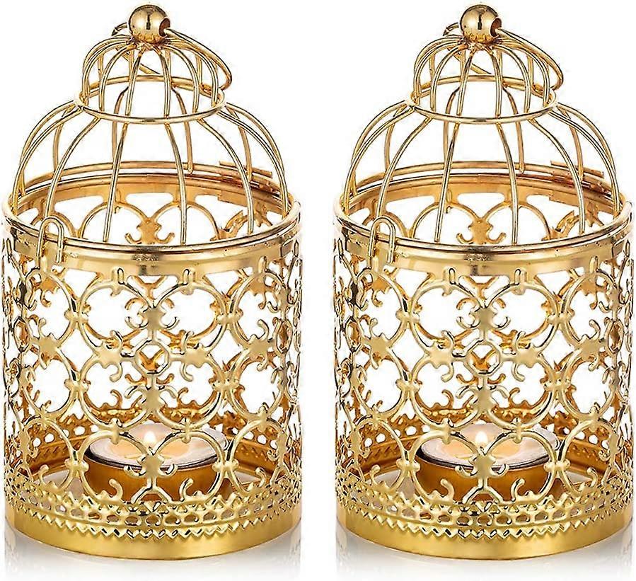 2Pcs Small Metal Hanging Lantern, Gold
