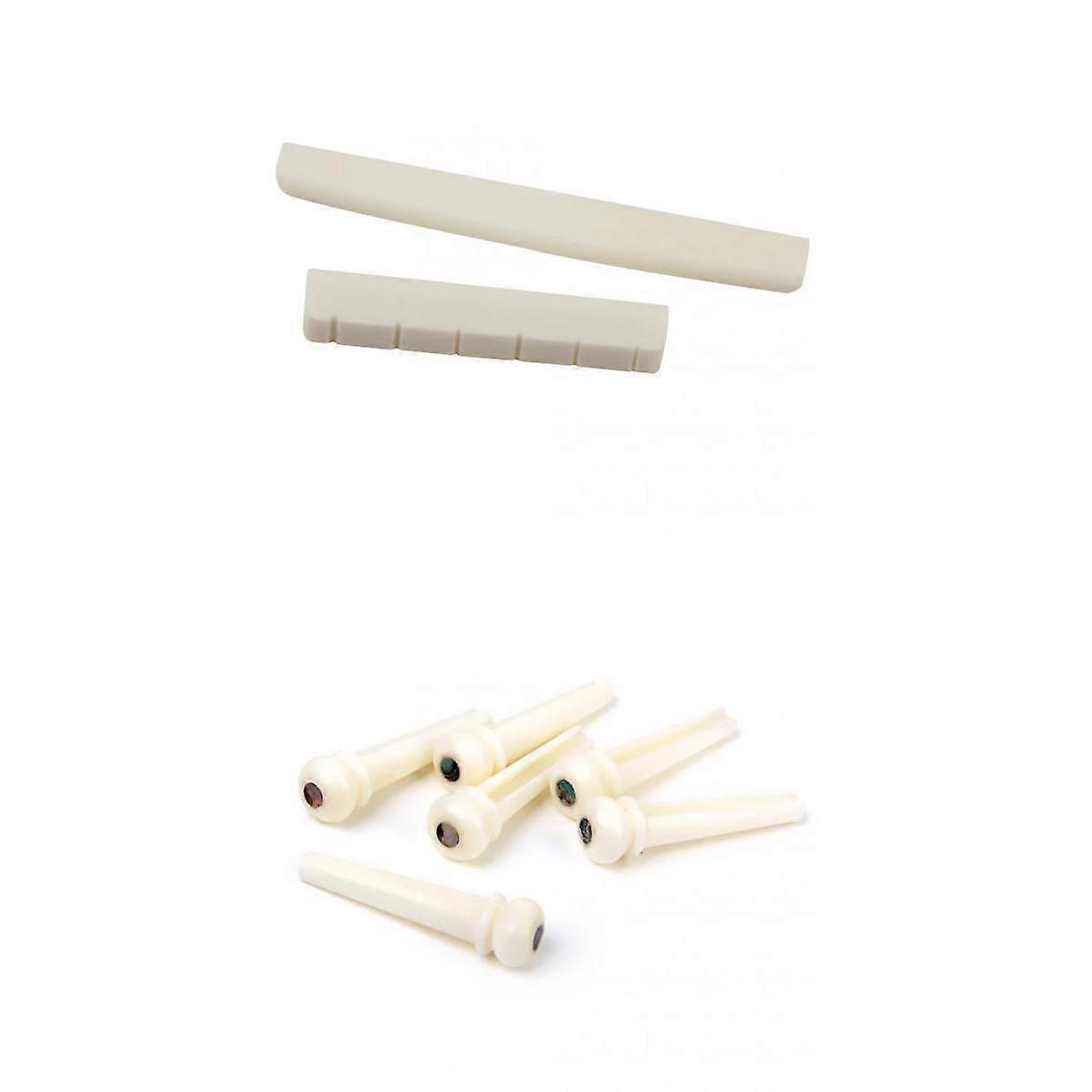 6pcs Akustikgitarre Knochen Endstifte Pegs + Konzertgitarre Sattelmutter Set