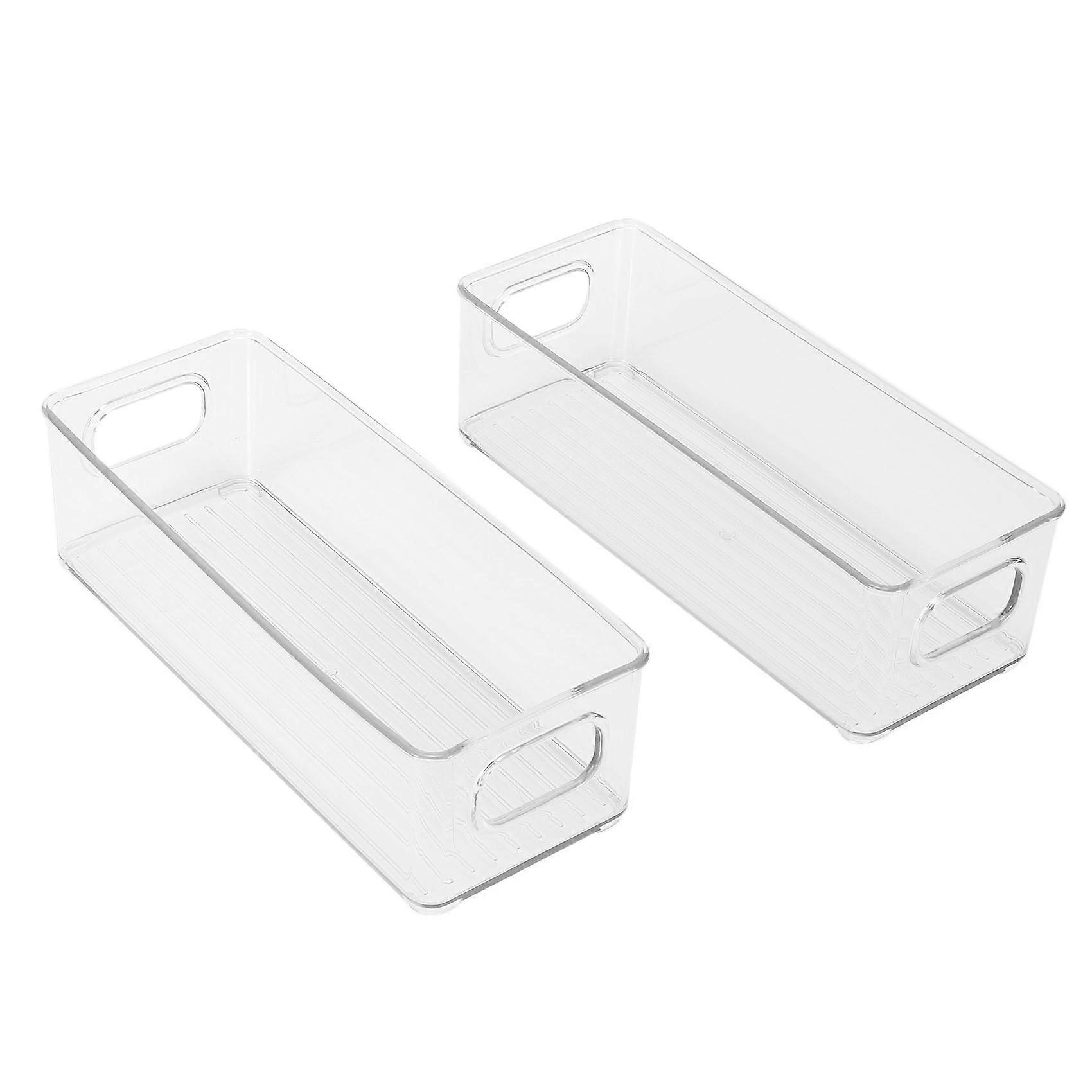 2 Pcs Refrigerator Organizer Bins, Clear Stackable Plastic Food Storage Rack with Handles for Pantr