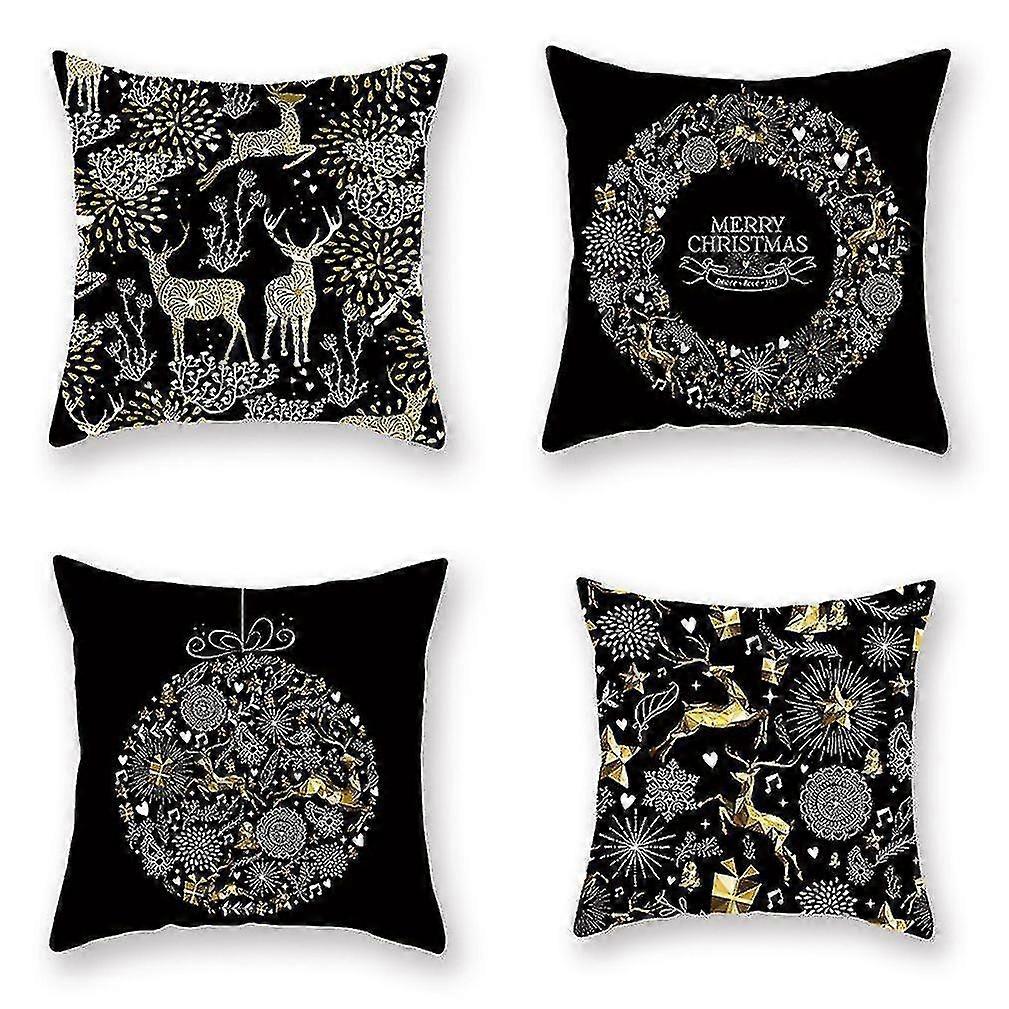 6pcs Green Four-leaf Clover Pillow Case Linen Printing Cushion Cover 45x45cm