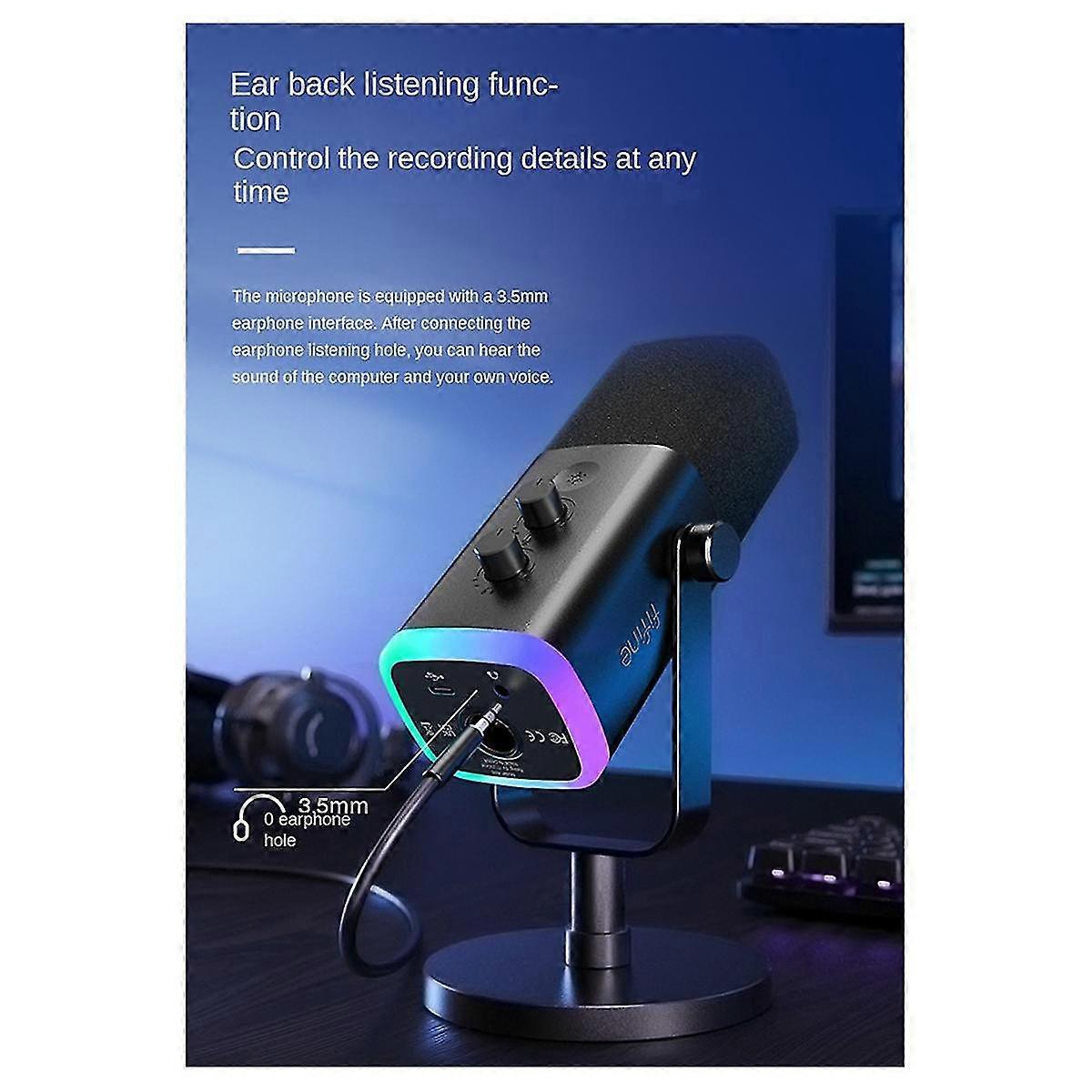 Am8 Dynamic Microphone With Rgb Control/headphone Jack/mute,mic For Pc Gaming Recording Streaming Pink