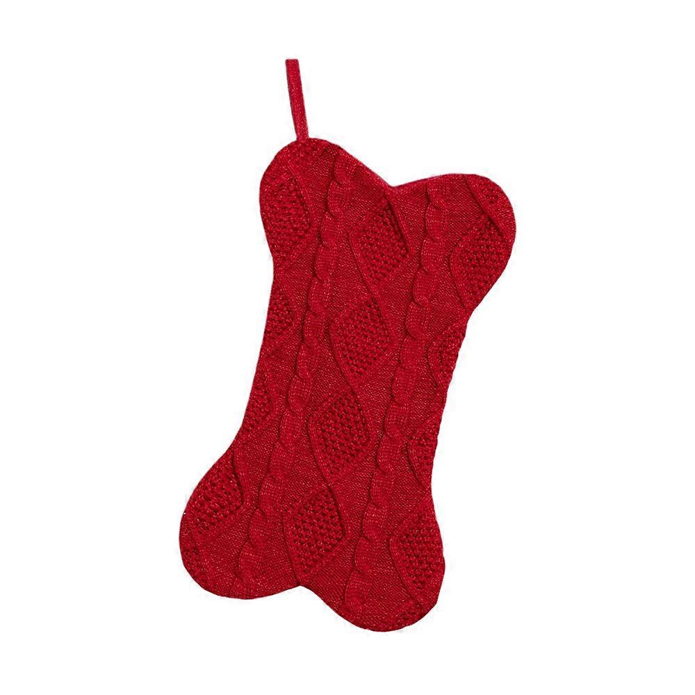 Creative Dog Christmas Stocking Knitted Bone Shape Dog Stocking Pet Stockings Hanging Decor