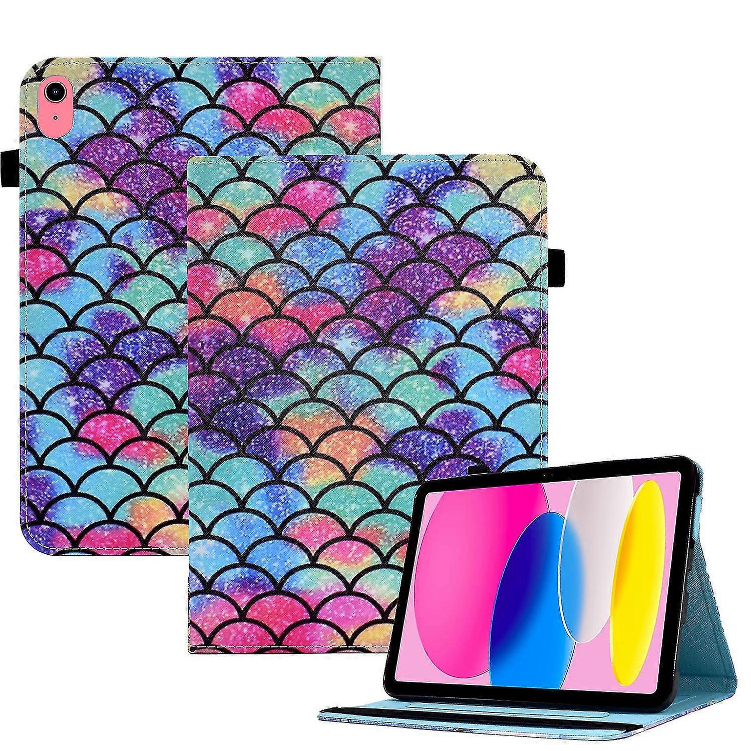 For Ipad 10.9 (2022) Pu Leather Folding Stand Cover Pattern Printing Elastic Band Tablet Case With Card Holder