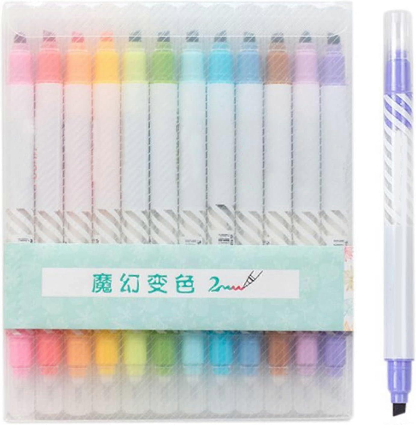 12Pcs Graffiti Markers, Dual-Tip Highlighter Pens with Gradient Design, Fine Brush Tip Colored Markers for Wood, Canvas, Stone, Rock Painting