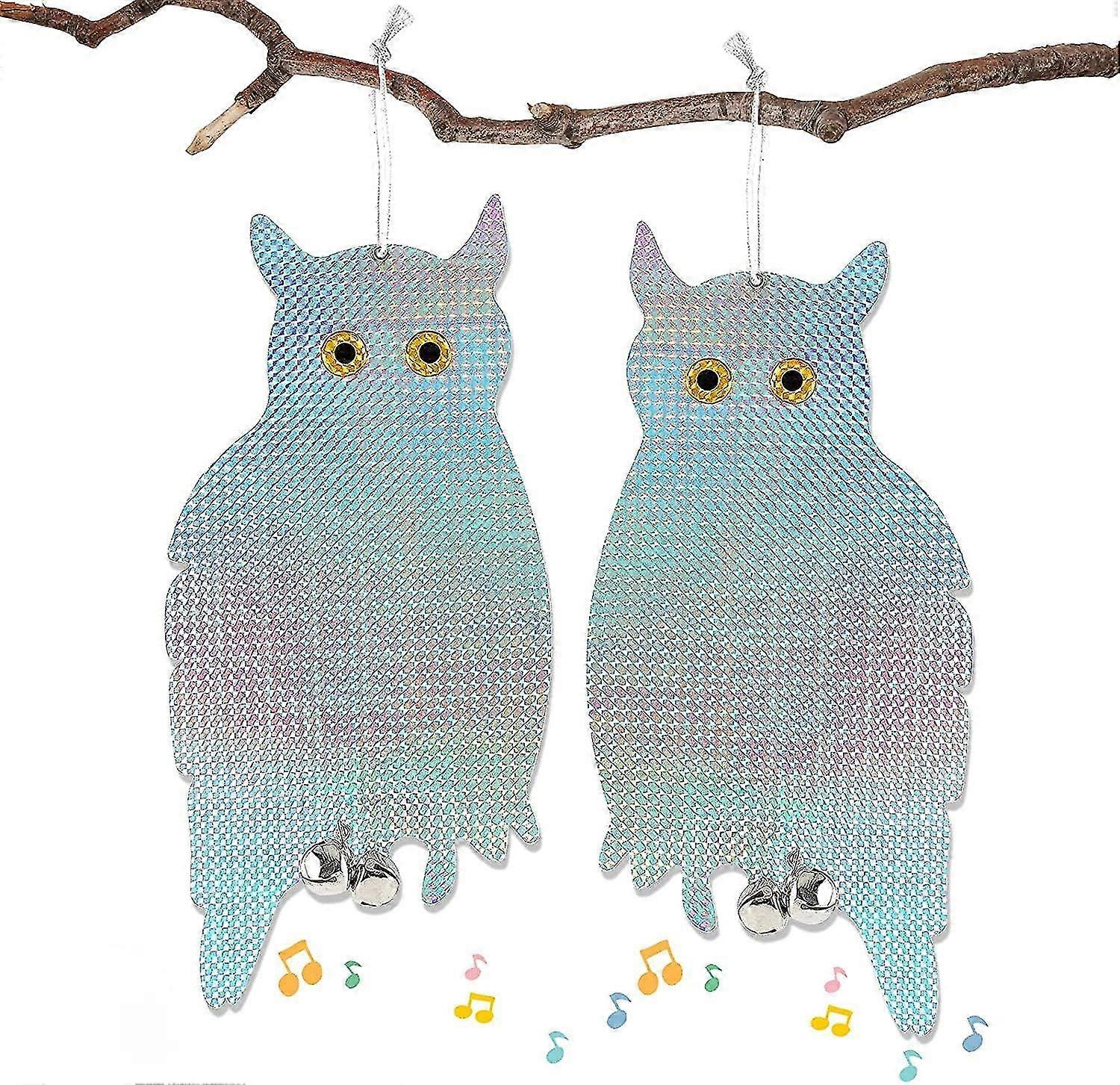 Set Of 2 Bird Repellents Reflective Light Up Owl Shaped With Bird Repellent Bell