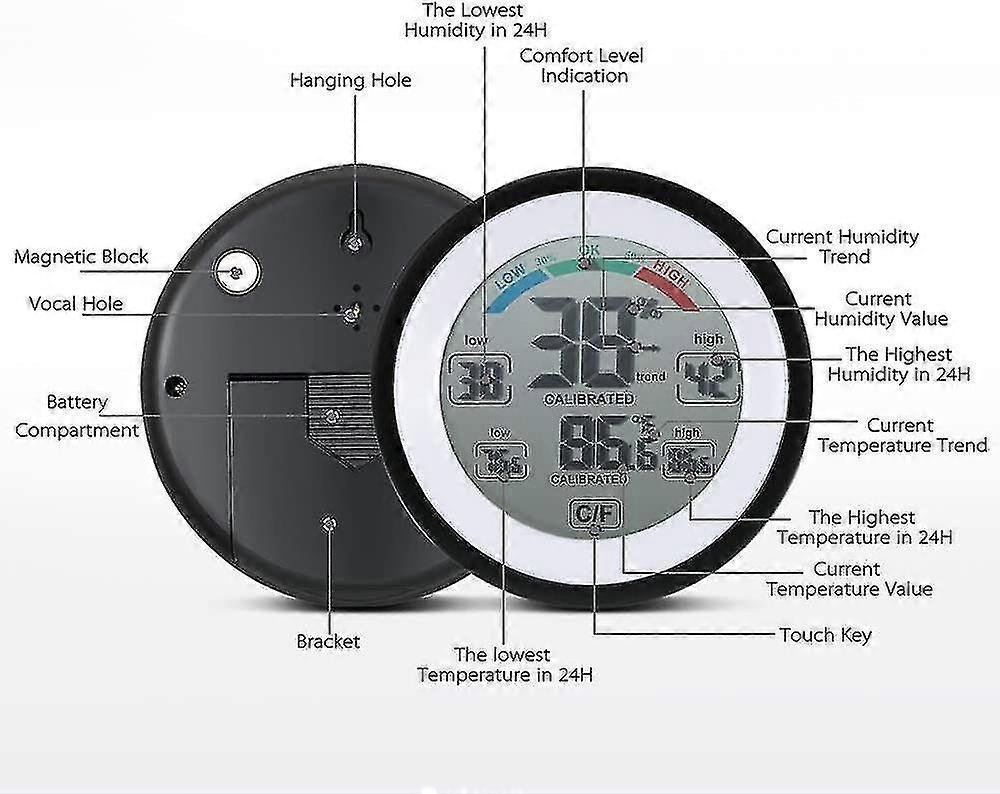 Digital Humidity Meter, Jiguoor Indoor Temperature, With Touch Screen -