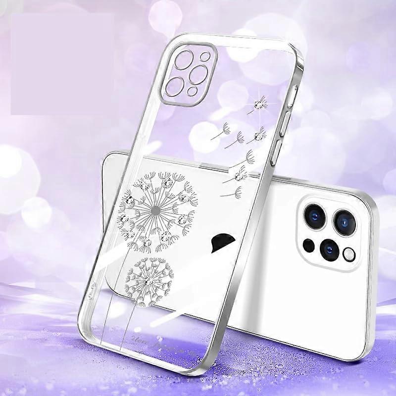 Slim clear Phone Case for iPhone 15 Case, Sparkly Dandelion Shockproof Silicone Cover Plating Bumper Protective Case