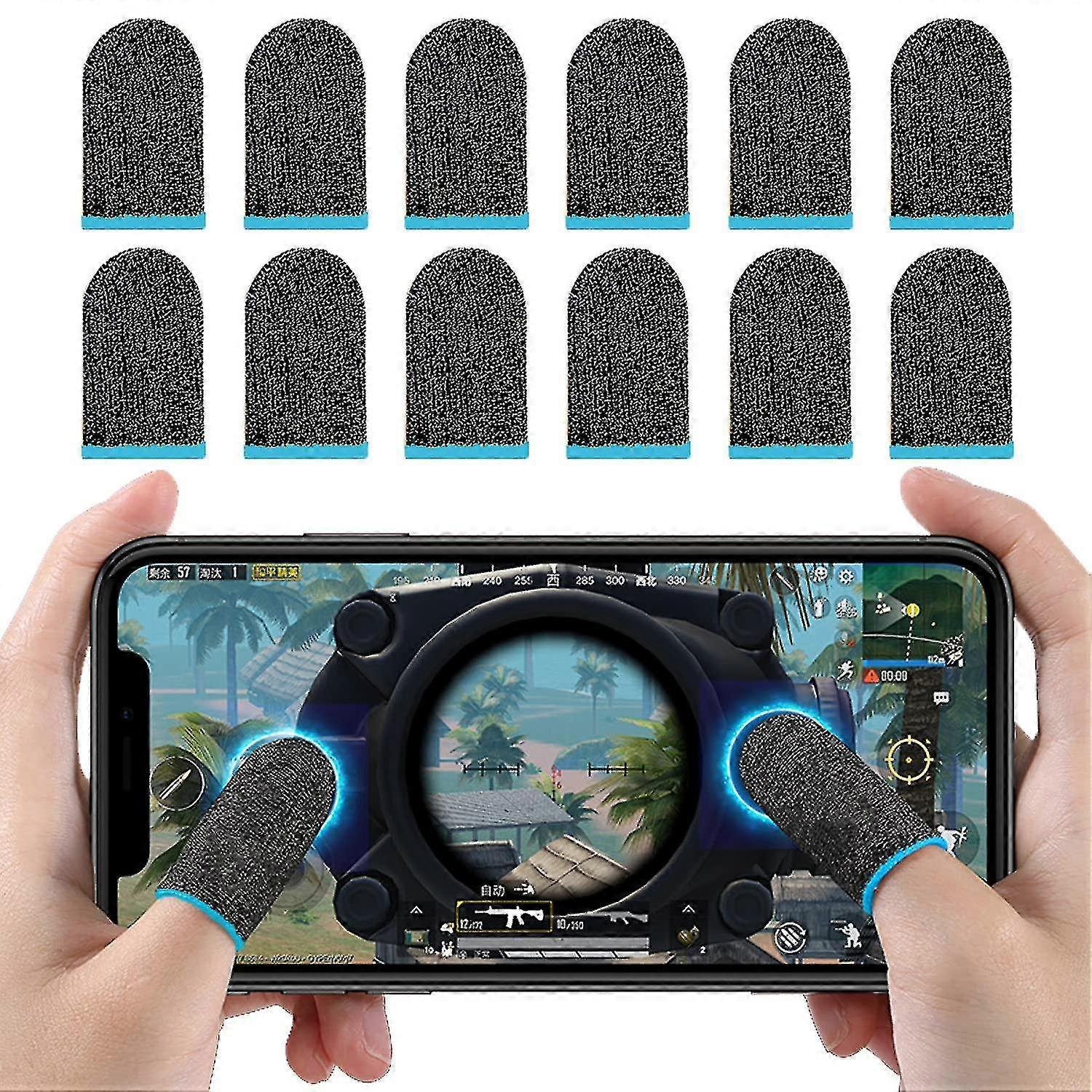 12pcsゲームフィンガースリーブ親指フィンガースリーブ電話ゲーム用、汗止め通気性シームレスゲームグローブ