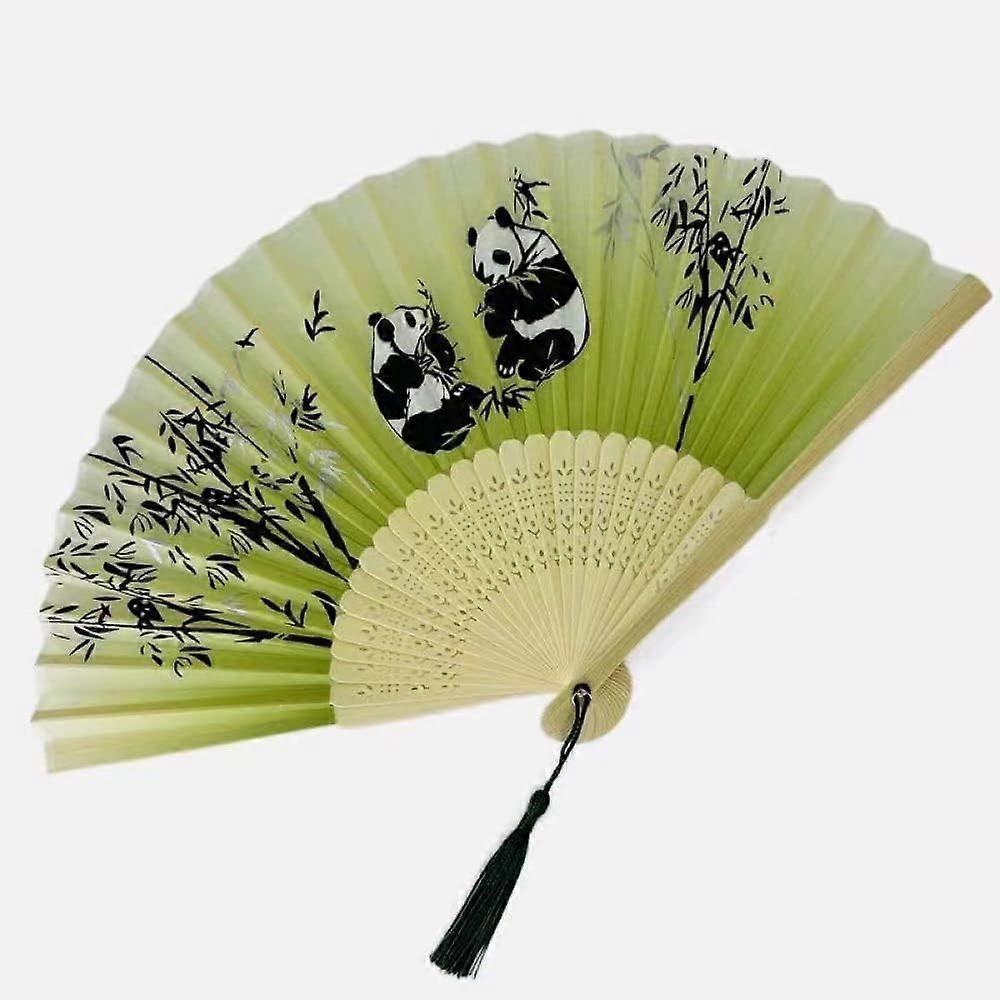 Folding Hand Fan,Classic Trendy Panda Holding Bamboo Pattern,1pc