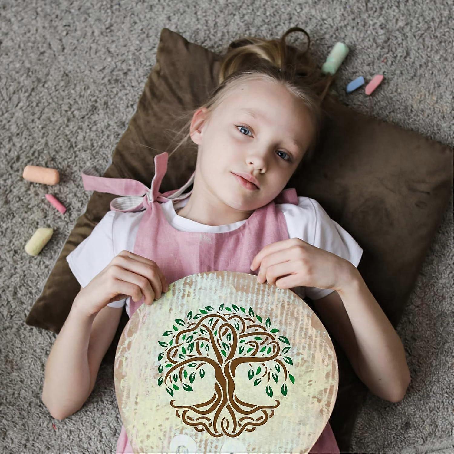 Tree of Life Pattern Stencils Decoration Template (8x8 inch) Plastic Tree Drawing Painting Stencils Square Reusable Stencils for Painting on Wood Floo