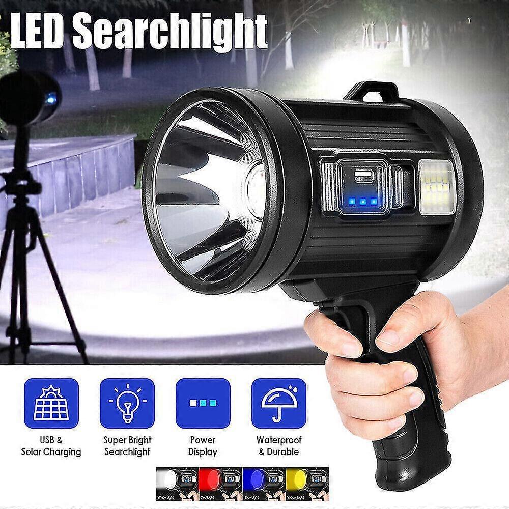 LED Flashlight 200000Lm Super Bright Searchlight Rechargeable Spotlight Handheld