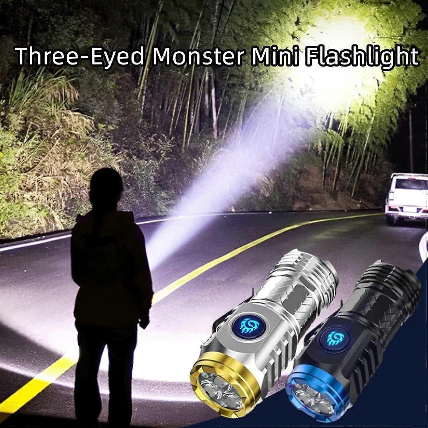 Three-Eyed Monster Mini Flashlight Flash Super Power Strong Light Portable Light,50% Offer