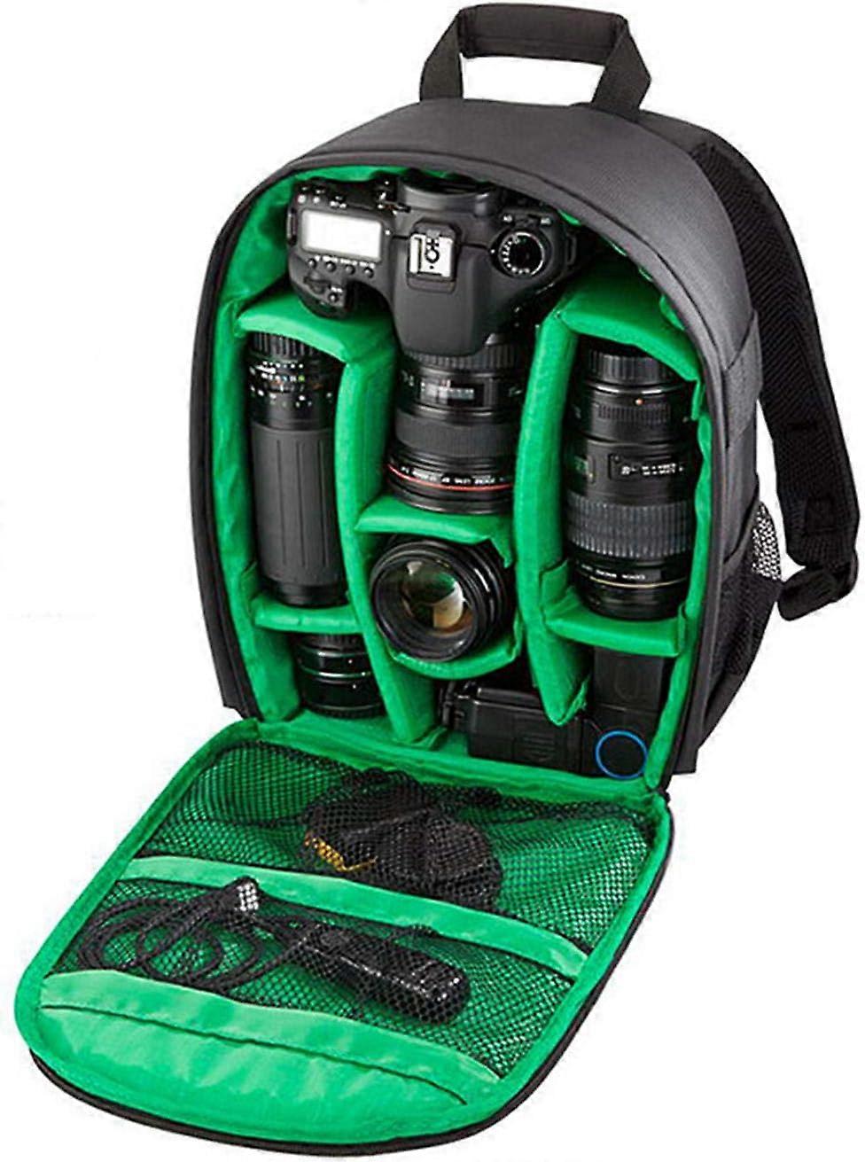 Black-Green, Camera bag, Mini camera backpack with shockproof, waterproof, adjustable shoulder strap for DSLR, SLR, mirrorless and other accessory bag