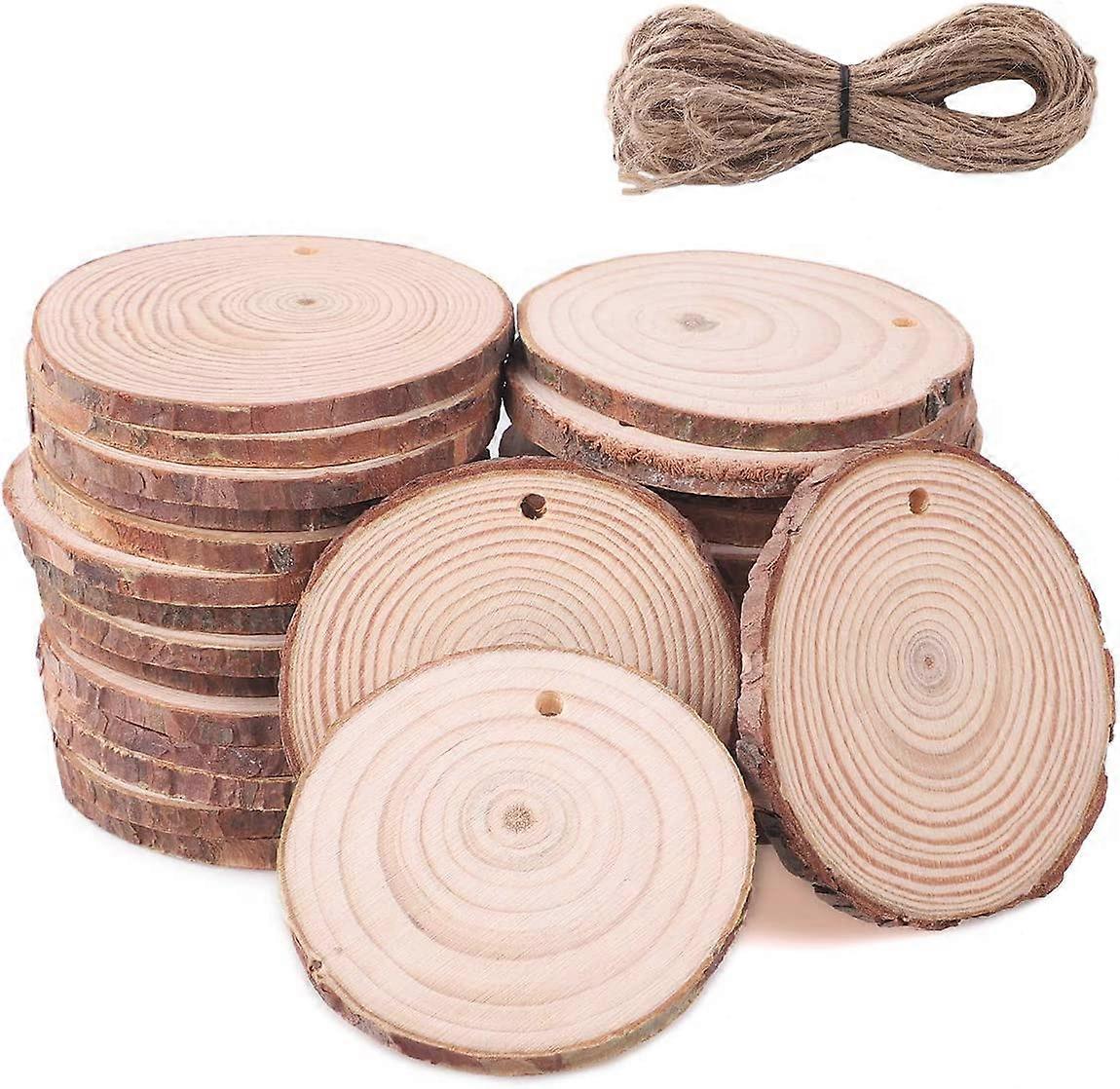 20 pieces wood slices with hole and jute rope for DIY crafts
