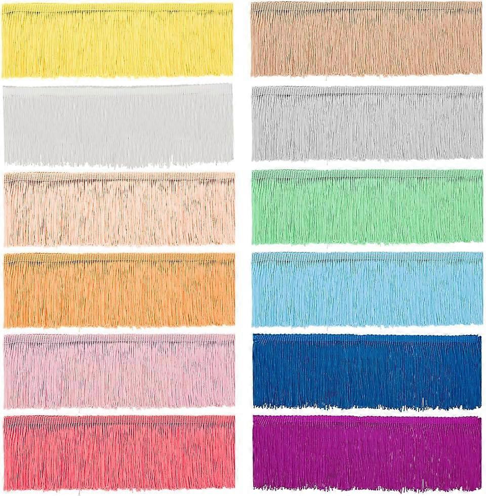 24 Yards 12 Colors Polyester Tassel Lace Ribbon Fringe Lace Trim Macrame Lace Ribbon Mixed Color 3-7/8 inch(98mm) about 2yards/color 24yards/set